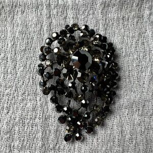 Vintage Black and Clear rhinestone Teardrop Brooch